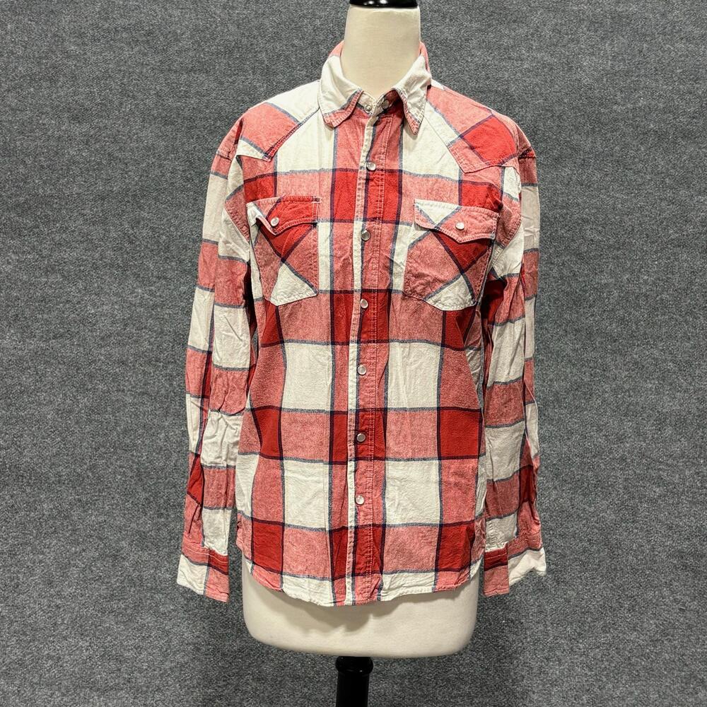 Ditch Plains Shirt Mens Large Red Plaid Pearl Snap Front Western Casual